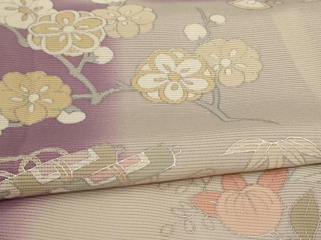 平和屋着物＊夏物 訪問着 絽 市松草花文 銀彩 正絹 逸品 AABC3452jd