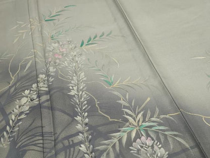 平和屋着物＊夏物 訪問着 絽 手描き 草花文 暈し染め 銀彩 正絹 逸品 AABC3455jd