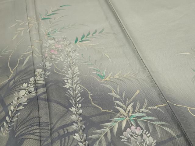 平和屋着物＊夏物 訪問着 絽 手描き 草花文 暈し染め 銀彩 正絹 逸品 AABC3455jd