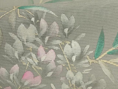 平和屋着物＊夏物 訪問着 絽 手描き 草花文 暈し染め 銀彩 正絹 逸品 AABC3455jd