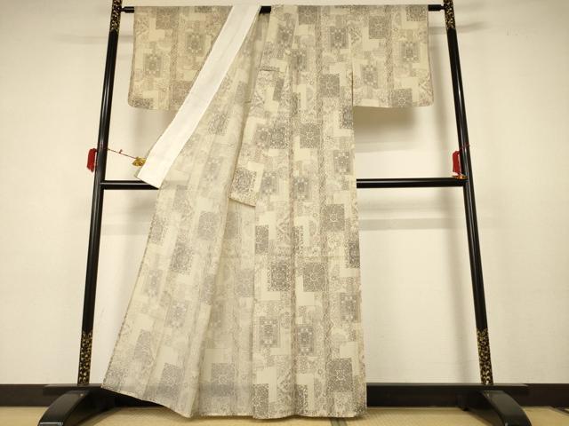 平和屋着物＊夏物 小紋 紗 正倉院色紙文 洗える着物 AABC3458jd
