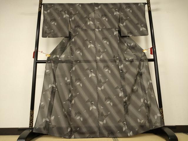 平和屋着物＊夏物 小紋 絽 舞蝶文 洗える着物 AABC3460jd