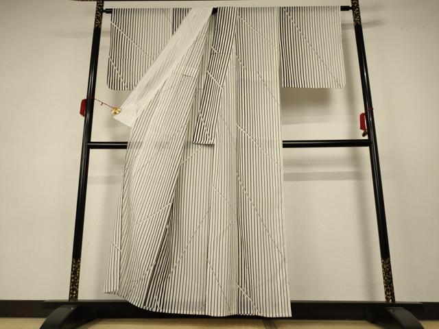 平和屋着物＊夏物 小紋 絽 縞 洗える着物 AABC3464jd