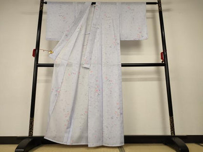 平和屋着物＊夏物 小紋 絽 草花文 洗える着物 AABC3465jd