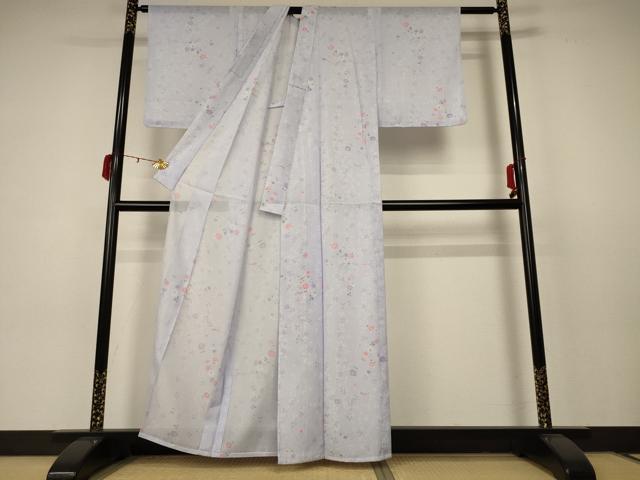平和屋着物＊夏物 小紋 絽 草花文 洗える着物 AABC3465jd