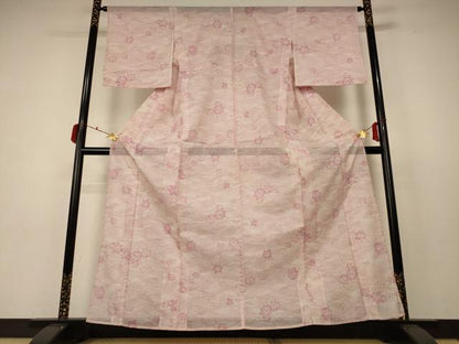 平和屋着物＊夏物 小紋 絽 立波花文 洗える着物 AABC3467jd