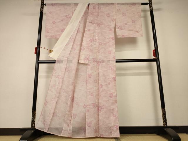 平和屋着物＊夏物 小紋 絽 立波花文 洗える着物 AABC3467jd