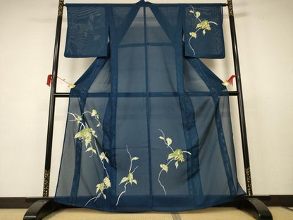 平和屋着物＊夏物　訪問着　縦絽　花鳥文　金彩　洗える着物　AABC3469jd