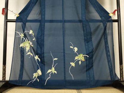 平和屋着物＊夏物　訪問着　縦絽　花鳥文　金彩　洗える着物　AABC3469jd