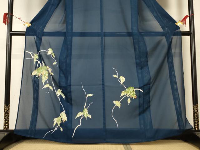 平和屋着物＊夏物　訪問着　縦絽　花鳥文　金彩　洗える着物　AABC3469jd