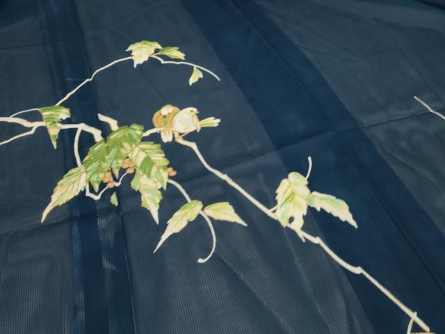 平和屋着物＊夏物　訪問着　縦絽　花鳥文　金彩　洗える着物　AABC3469jd