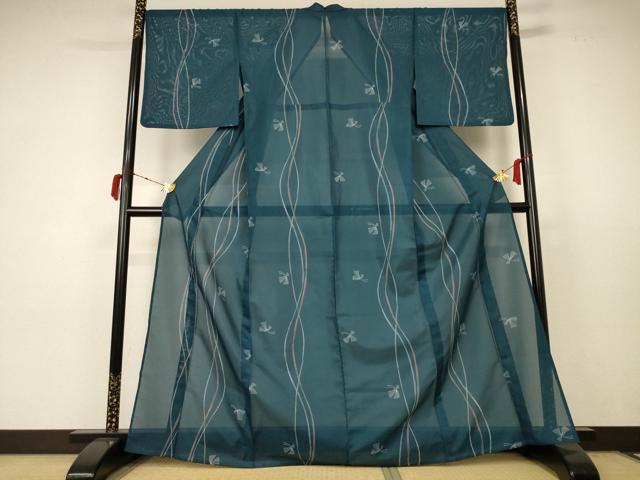 平和屋着物＊夏物 小紋 絽 舞花文 洗える着物 AABC3471jd