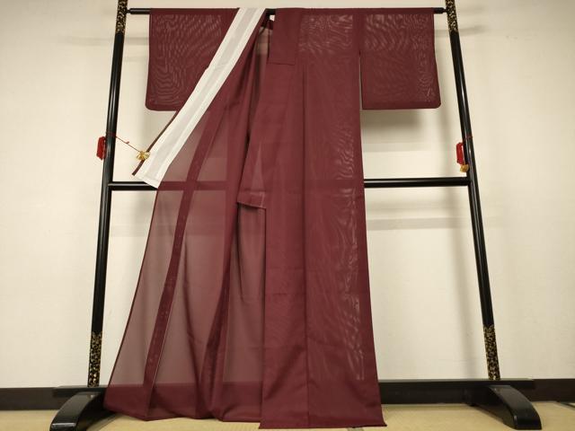 平和屋着物＊夏物 色無地 絽 葡萄茶色 洗える着物 AABC3472jd