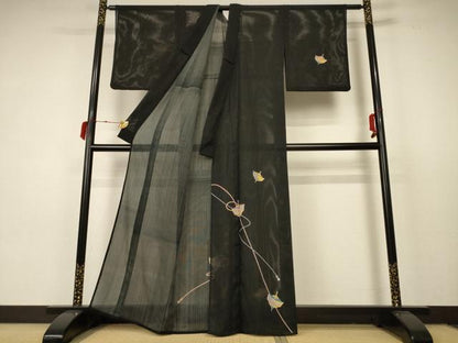 平和屋着物＊夏物 訪問着 縦絽 駒 金彩 洗える着物 AABC3473jd