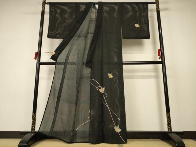 平和屋着物＊夏物 訪問着 縦絽 駒 金彩 洗える着物 AABC3473jd