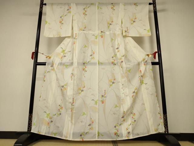 平和屋着物＊夏物 小紋 絽 手描き 草花文 洗える着物 AABC3477jd