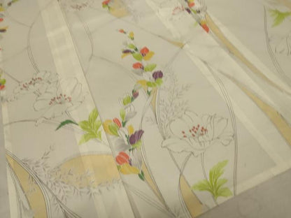 平和屋着物＊夏物 小紋 絽 手描き 草花文 洗える着物 AABC3477jd