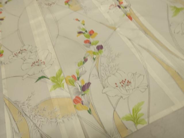 平和屋着物＊夏物 小紋 絽 手描き 草花文 洗える着物 AABC3477jd