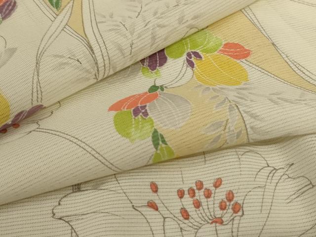 平和屋着物＊夏物 小紋 絽 手描き 草花文 洗える着物 AABC3477jd