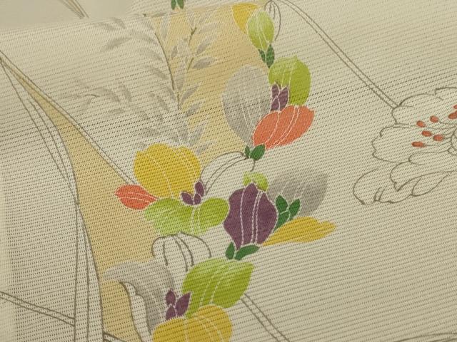 平和屋着物＊夏物 小紋 絽 手描き 草花文 洗える着物 AABC3477jd