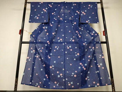 平和屋着物＊夏物 小紋 絽 舞桜文 洗える着物 AABC3479jd