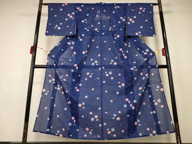平和屋着物＊夏物 小紋 絽 舞桜文 洗える着物 AABC3479jd