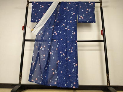 平和屋着物＊夏物 小紋 絽 舞桜文 洗える着物 AABC3479jd