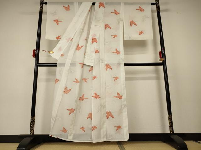 平和屋着物＊夏物 小紋 絽 舞蝶文 洗える着物 AABC3483jd
