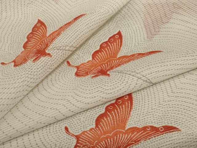 平和屋着物＊夏物 小紋 絽 舞蝶文 洗える着物 AABC3483jd