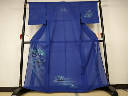平和屋着物＊夏物 訪問着 絽 手描き 風景文 金彩 洗える着物 AABC3486jd