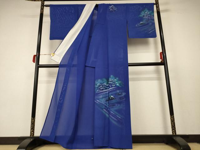 平和屋着物＊夏物 訪問着 絽 手描き 風景文 金彩 洗える着物 AABC3486jd