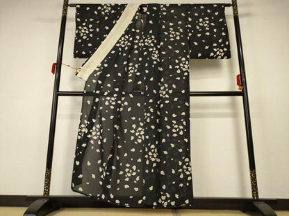 平和屋着物＊夏物 小紋 絽 舞花文 正絹 逸品 AABC3487jd