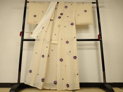 平和屋着物＊夏物 小紋 絽 絞り 舞花文 正絹 逸品 AABC3498jd