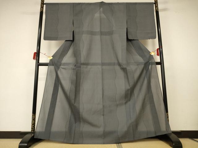 平和屋着物＊夏物　結城紬　夏結城　100亀甲　よろけ縞　正絹　逸品　未使用　AABC3505jd