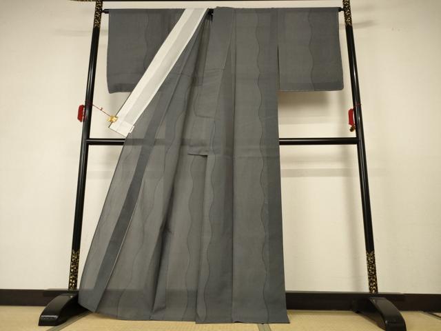 平和屋着物＊夏物　結城紬　夏結城　100亀甲　よろけ縞　正絹　逸品　未使用　AABC3505jd