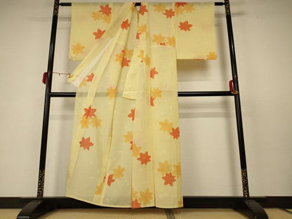平和屋着物＊夏物 小紋 絽 楓文 正絹 逸品 AABC3507jd