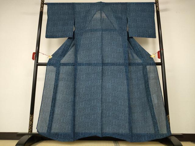 平和屋着物＊夏物 小紋 紗 型染め 抽象文様 正絹 逸品 AABC3508jd