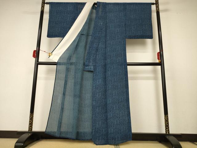 平和屋着物＊夏物 小紋 紗 型染め 抽象文様 正絹 逸品 AABC3508jd
