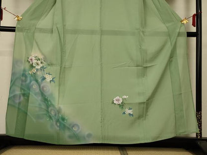 平和屋着物＊夏物 訪問着 絽 手描き 草花文 金彩 正絹 逸品 AABC3518jd