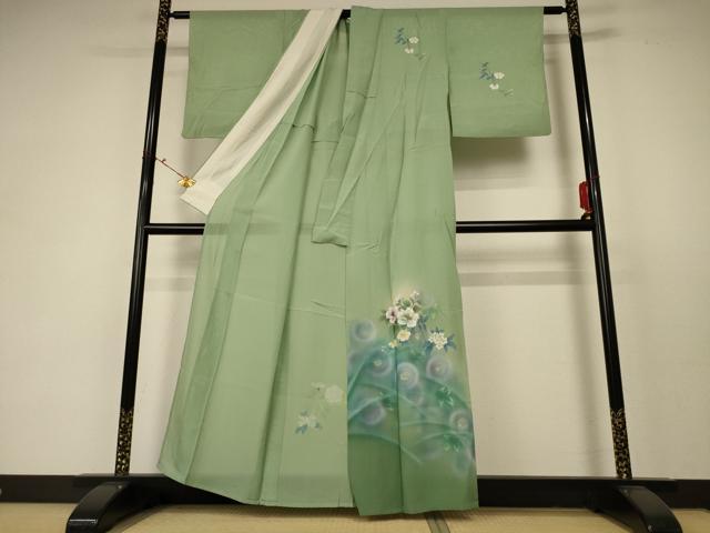 平和屋着物＊夏物 訪問着 絽 手描き 草花文 金彩 正絹 逸品 AABC3518jd