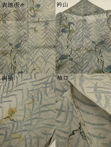 平和屋着物＊夏物 紗紬 草葉文 正絹 逸品 AABC3519jd