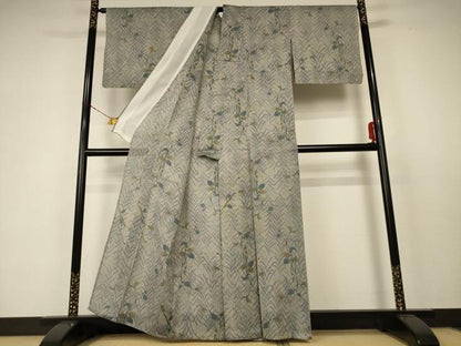 平和屋着物＊夏物 紗紬 草葉文 正絹 逸品 AABC3519jd