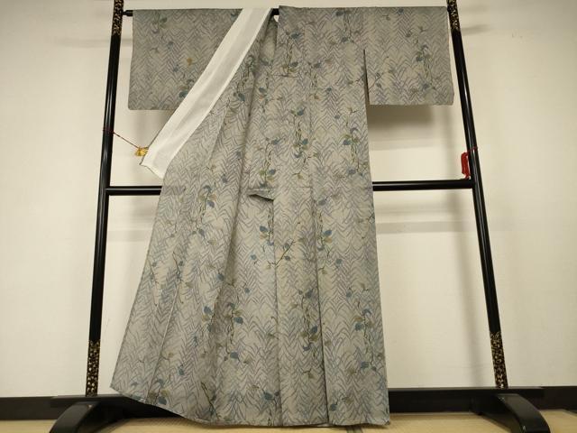 平和屋着物＊夏物 紗紬 草葉文 正絹 逸品 AABC3519jd