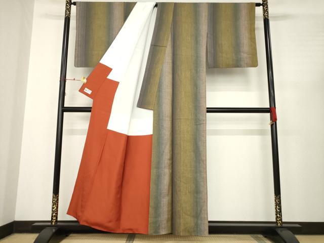 平和屋着物●上質な紬 間道 やまと誂製 正絹 逸品 AABC3524ck