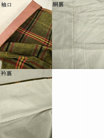 平和屋着物●上質な紬　格子　正絹　逸品　AABC3526ck