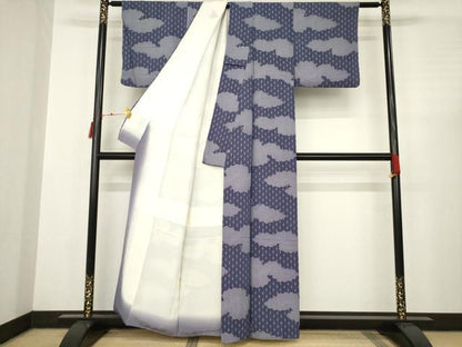 平和屋着物●上質な小紋　雲取り鮫小紋柄　麻の葉文様　正絹　逸品　AABC3539ck
