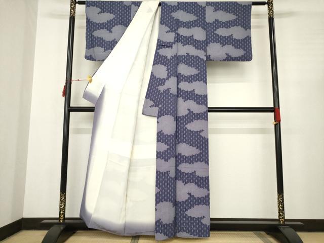 平和屋着物●上質な小紋　雲取り鮫小紋柄　麻の葉文様　正絹　逸品　AABC3539ck