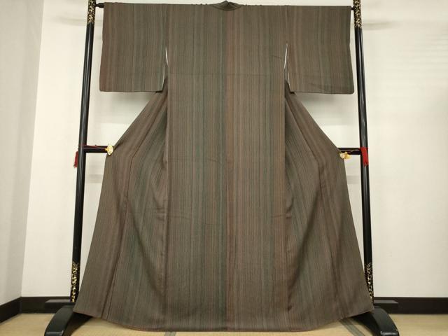 平和屋着物●上質な小紋 縞 ふくれ織 正絹 逸品 AABC3548ck