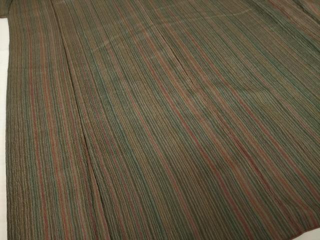 平和屋着物●上質な小紋 縞 ふくれ織 正絹 逸品 AABC3548ck