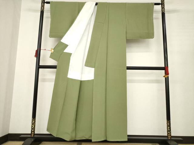 平和屋着物●上質な色無地　嵯峨野草木研究所　海松色　正絹　逸品　AABC3549ck